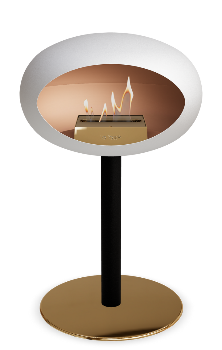 Le Feu GROUND STEEL LOW Weiss Ø 60 mm – Rohr Schwarz, Brenner Roségold, Bodenplatte Roségold