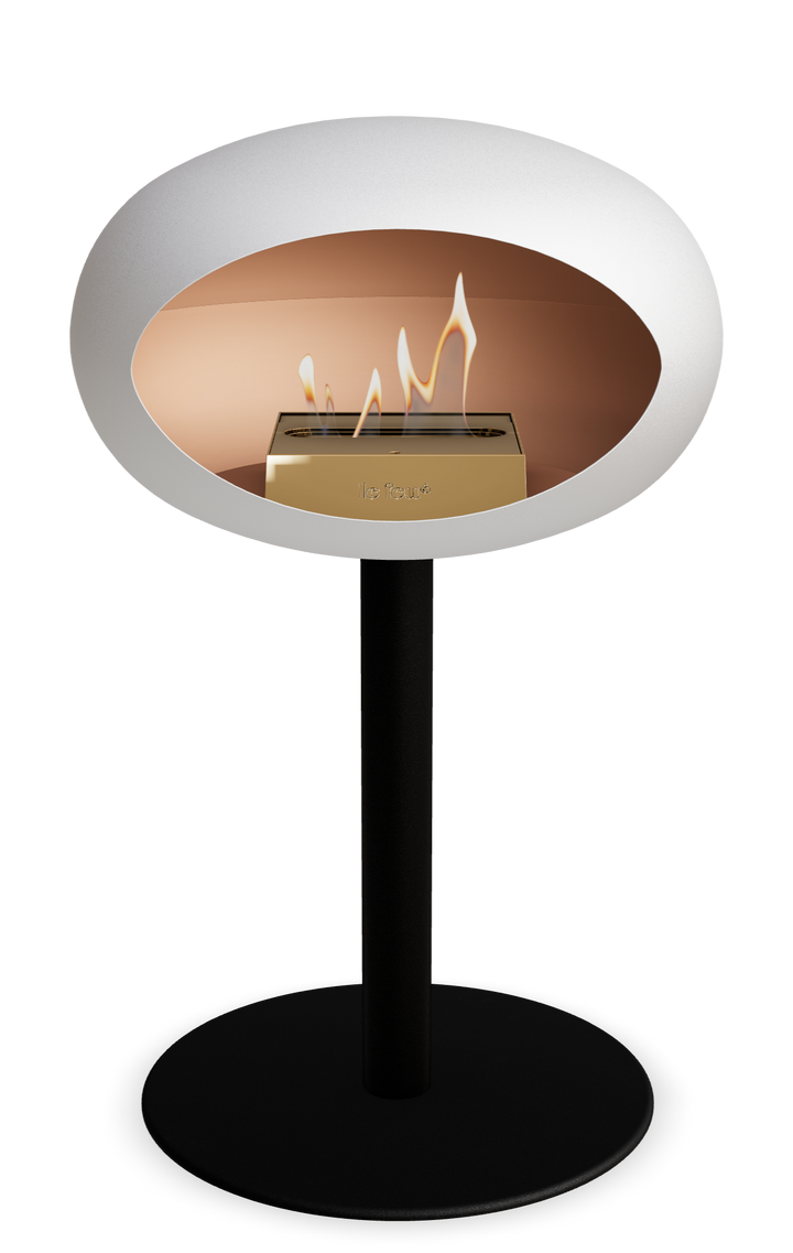 Le Feu GROUND STEEL LOW Weiss Ø 60 mm – Rohr Schwarz, Brenner Roségold, Bodenplatte Schwarz