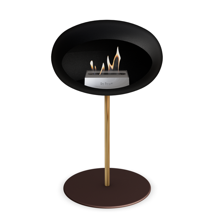 Le Feu GROUND STEEL LOW Schwarz Ø 25 mm – Rohr Roségold, Brenner Edelstahl, Bodenplatte Mokka