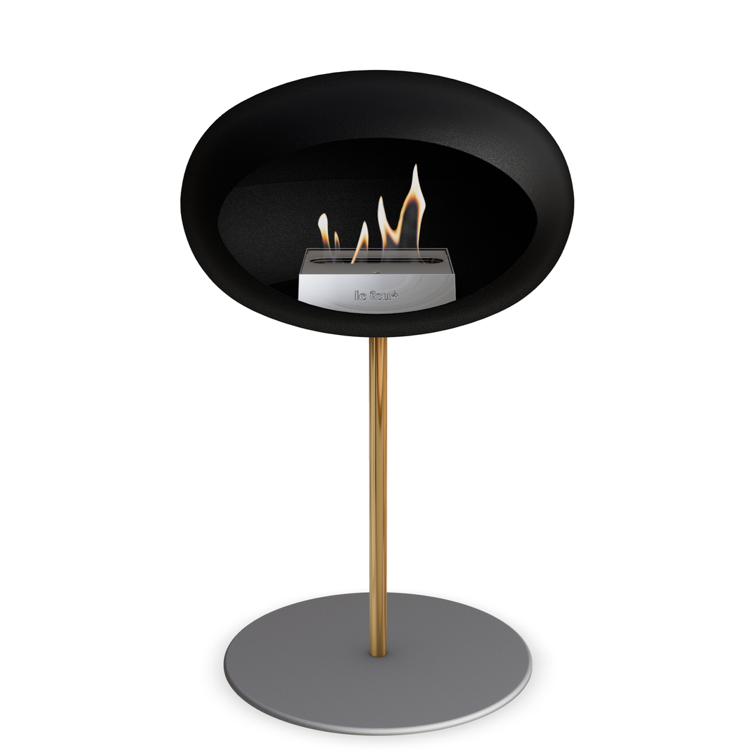 Le Feu GROUND STEEL LOW Schwarz Ø 25 mm – Rohr Roségold, Brenner Edelstahl, Bodenplatte Nickel