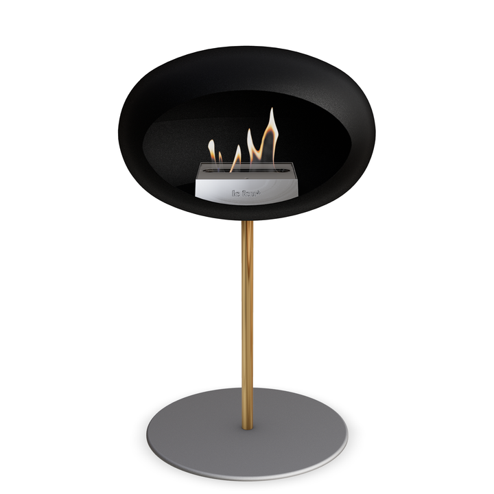 Le Feu GROUND STEEL LOW Schwarz Ø 25 mm – Rohr Roségold, Brenner Edelstahl, Bodenplatte Nickel