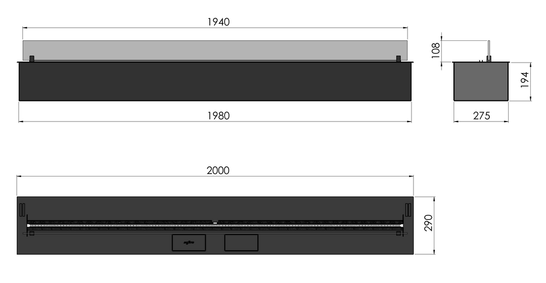 Technische Zeichnung Bioethanol Einbau Brenner Einsatz Kassette ETRONIC 2000 von InFire App Steuerung Pumpe Automatisch 