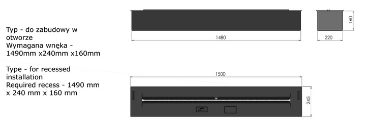 Technische Zeichnung Bioethanol Einbau Brenner Einsatz Kassette ETRONIC BASIC 1500 von InFire App Steuerung Pumpe Automatisch SmartFire