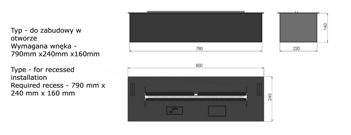 Technische Zeichnung Bioethanol Einbau Brenner Einsatz Kassette ETRONIC BASIC 800 von InFire App Steuerung Pumpe Automatisch 