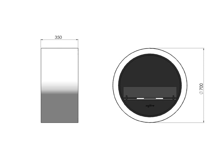 Technische Zeichnung Bioethanol Wandkamin INCYCLE InFire Bio Ethanol Kamin Wandmontage Wand Biokamin Rund 