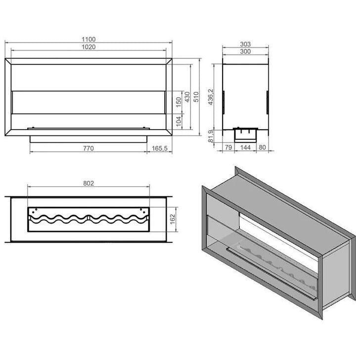 Zweiseitiger Bioethanol Einbaukamin - Villarica 110cm