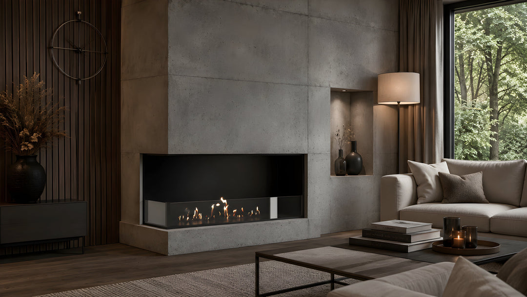 Bioethanol Eckkamin BASE Links 100cm mit Glas - Modernes Wohnzimmer