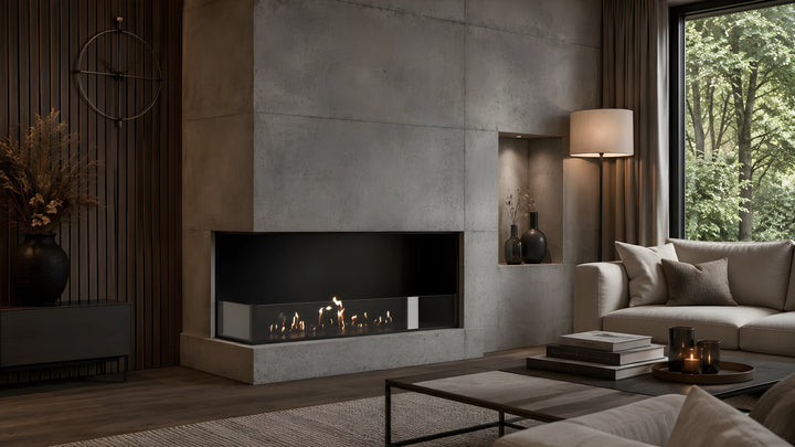 Bioethanol Eckkamin BASE Links 100cm mit Glas - Modernes Wohnzimmer