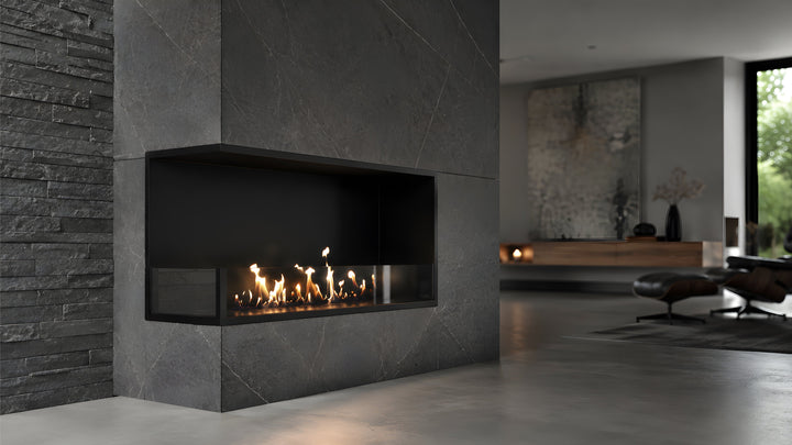 Bioethanol Eckkamin BASE Links 110cm mit Glas - Modernes Wohnzimmer