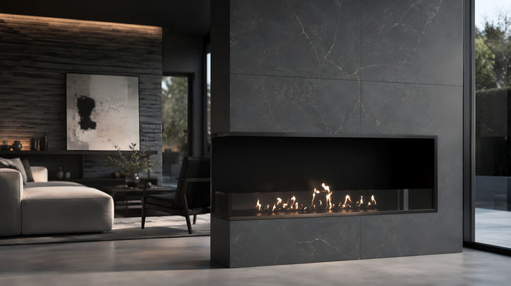 Bioethanol Eckkamin BASE Links 120cm mit Glas - Luxuriöses Wohnzimmer