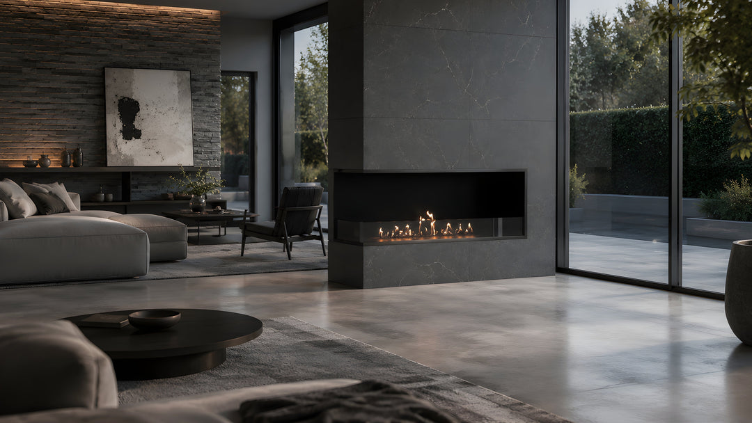 Bioethanol Eckkamin BASE Links 120cm mit Glas - Modernes Wohnzimmer
