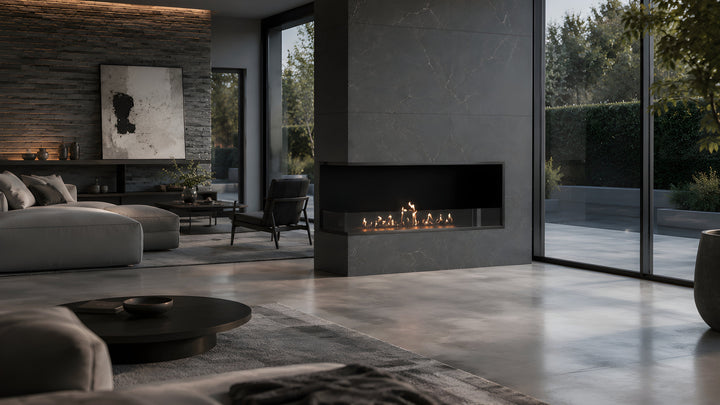 Bioethanol Eckkamin BASE Links 120cm mit Glas - Modernes Wohnzimmer