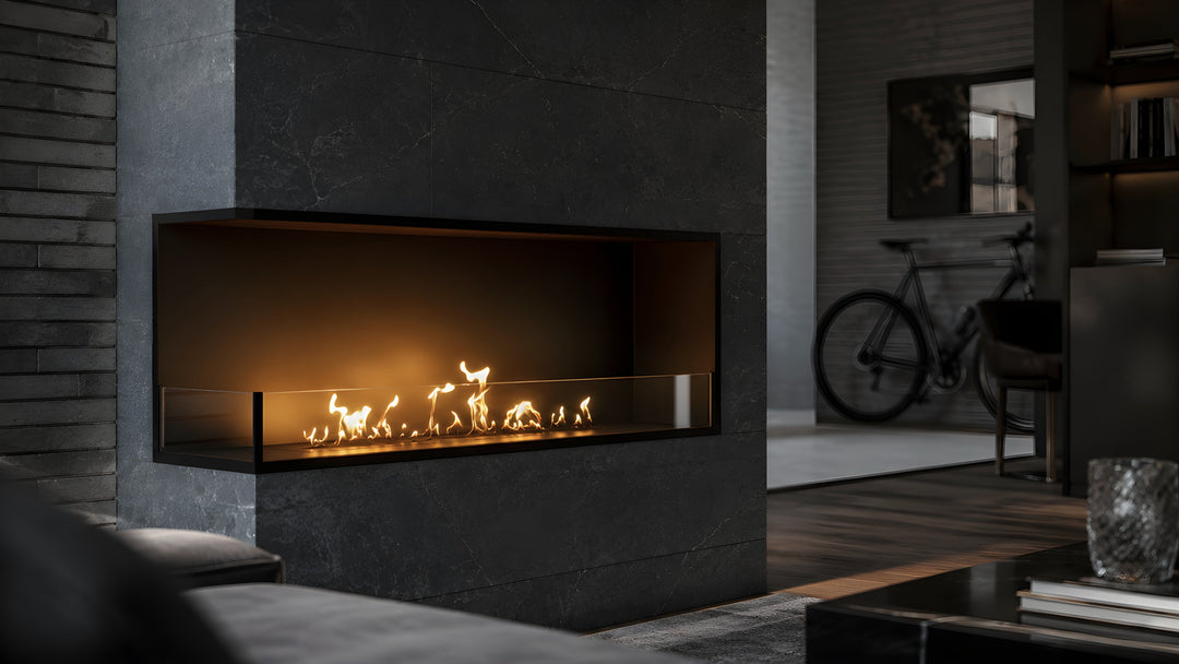 Bioethanol Eckkamin BASE Links 130cm mit Glas - Detailansicht