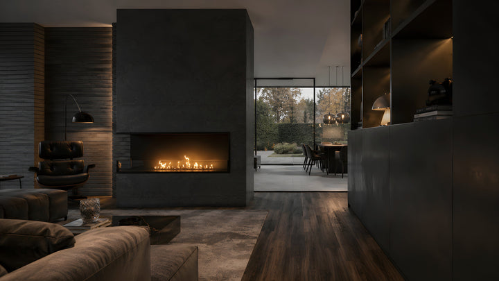 Bioethanol Eckkamin BASE Links 130cm mit Glas - Luxuriöses Wohnzimmer