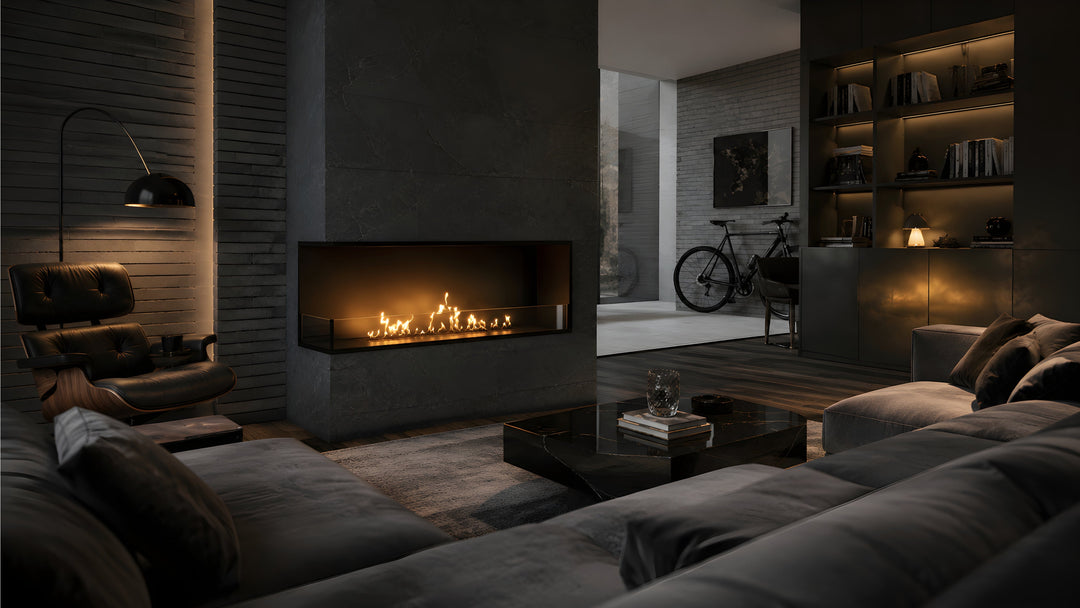 Bioethanol Eckkamin BASE Links 130cm mit Glas - Modernes Wohnzimmer