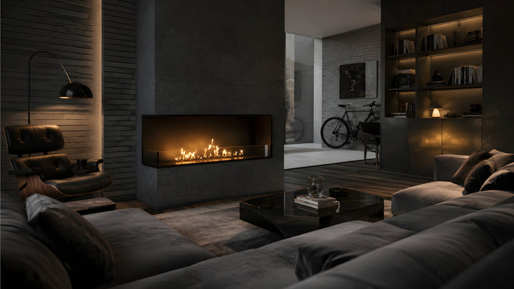 Bioethanol Eckkamin BASE Links 130cm mit Glas - Modernes Wohnzimmer
