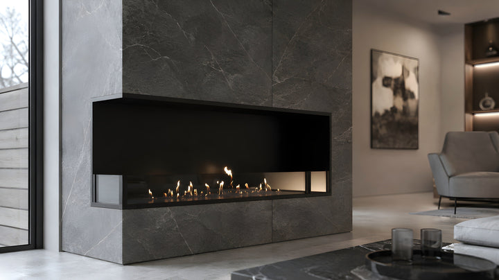 Bioethanol Eckkamin BASE Links 150cm mit Glas - Modernes Wohnzimmer