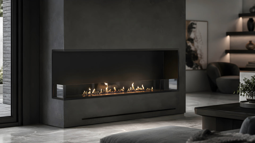 Bioethanol Eckkamin BASE Links 150cm mit Glas - Wohnbereich