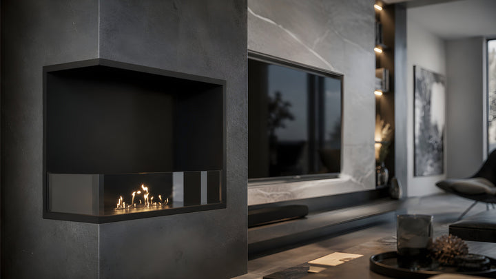 Bioethanol Eckkamin BASE Links 60cm mit Glas - Modernes Wohnzimmer