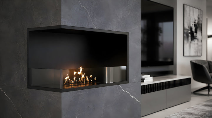 Bioethanol Eckkamin BASE Links 70cm mit Glas - Luxuriöses Wohnzimmer