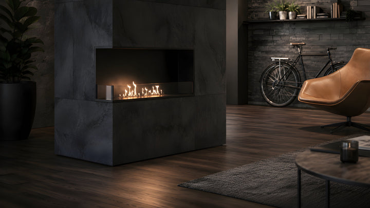 Bioethanol Eckkamin BASE Links 80cm mit Glas - Detailansicht