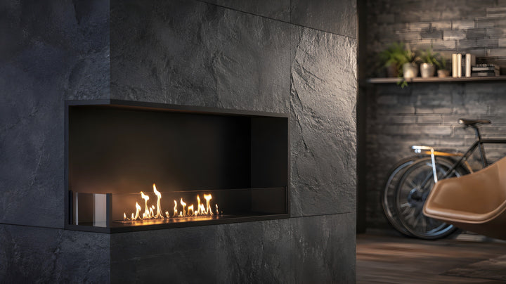 Bioethanol Eckkamin BASE Links 80cm mit Glas - Modernes Wohnzimmer