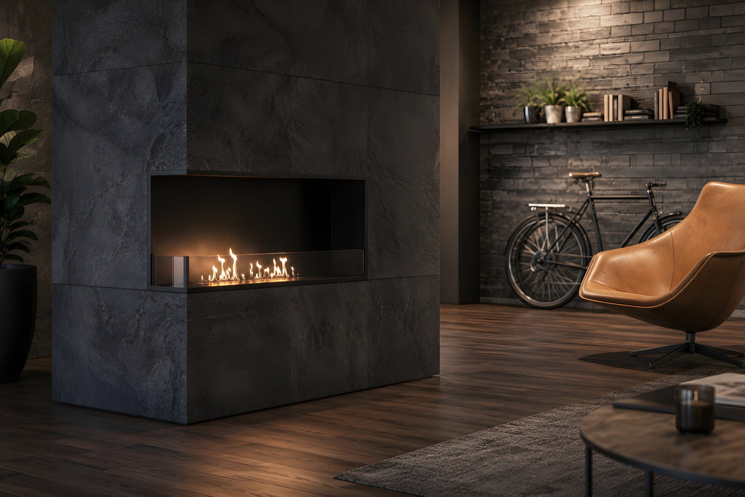 Bioethanol Eckkamin BASE Links 80cm mit Glas - Produktansicht