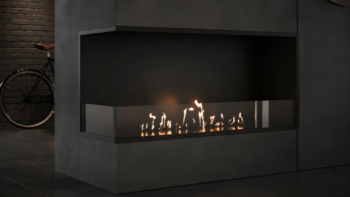 Bioethanol Eckkamin BASE Links 90cm mit Glas - Luxuriöses Wohnzimmer