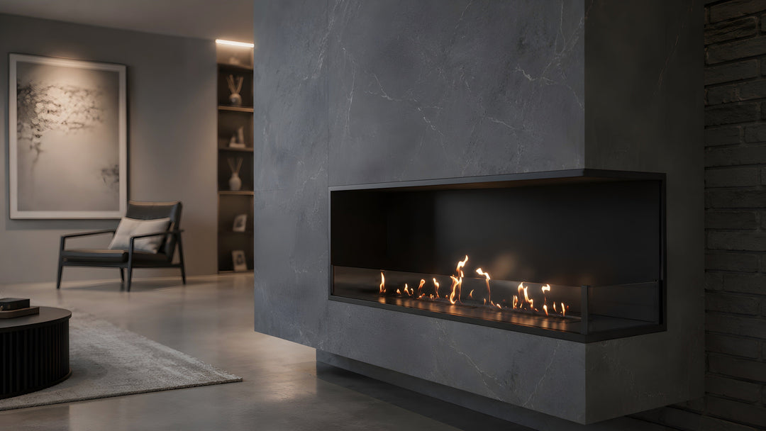 Bioethanol Eckkamin BASE Rechts 100cm mit Glas - Modernes Wohnzimmer