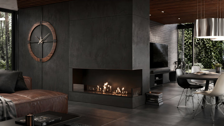 Bioethanol Eckkamin BASE Rechts 120cm mit Glas - Modernes Wohnzimmer