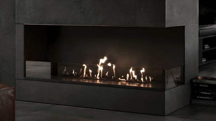 Bioethanol Eckkamin BASE Rechts 120cm mit Glas - Wohnbereich