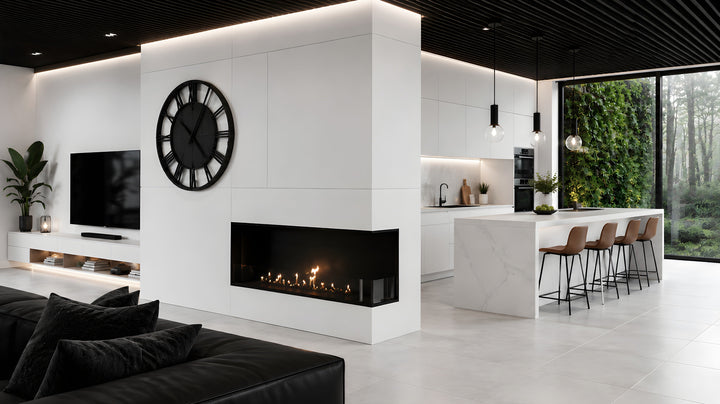 Bioethanol Eckkamin BASE Rechts 130cm mit Glas - Modernes Wohnzimmer
