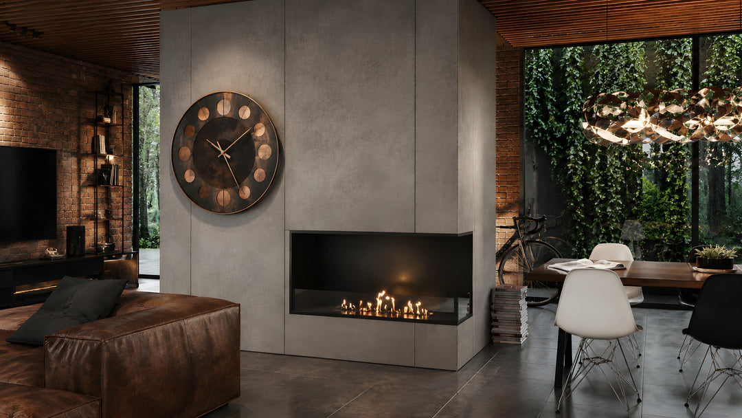 Bioethanol Eckkamin BASE Rechts 80cm mit Glas - Luxuriöses Wohnzimmer