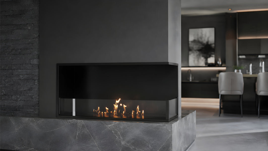 Bioethanol Eckkamin BASE Rechts 90cm mit Glas - Detailansicht