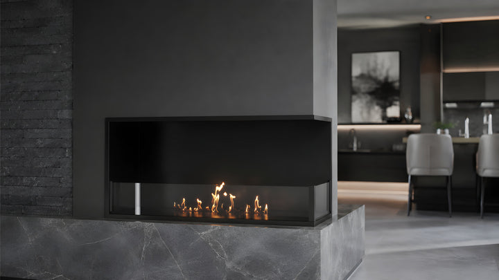 Bioethanol Eckkamin BASE Rechts 90cm mit Glas - Detailansicht