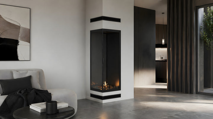Bioethanol Eckkamin BASE Vertikal Vollglas Links 60x100 - Wohnzimmer