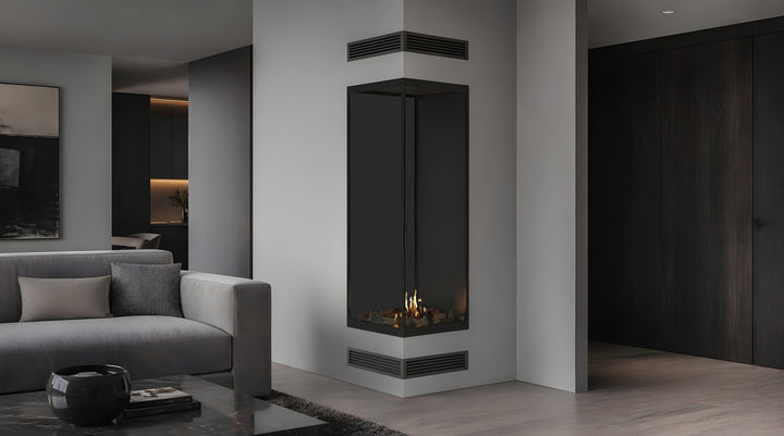 Bioethanol Eckkamin BASE Vertikal Vollglas Links 60x120 - Seitenansicht