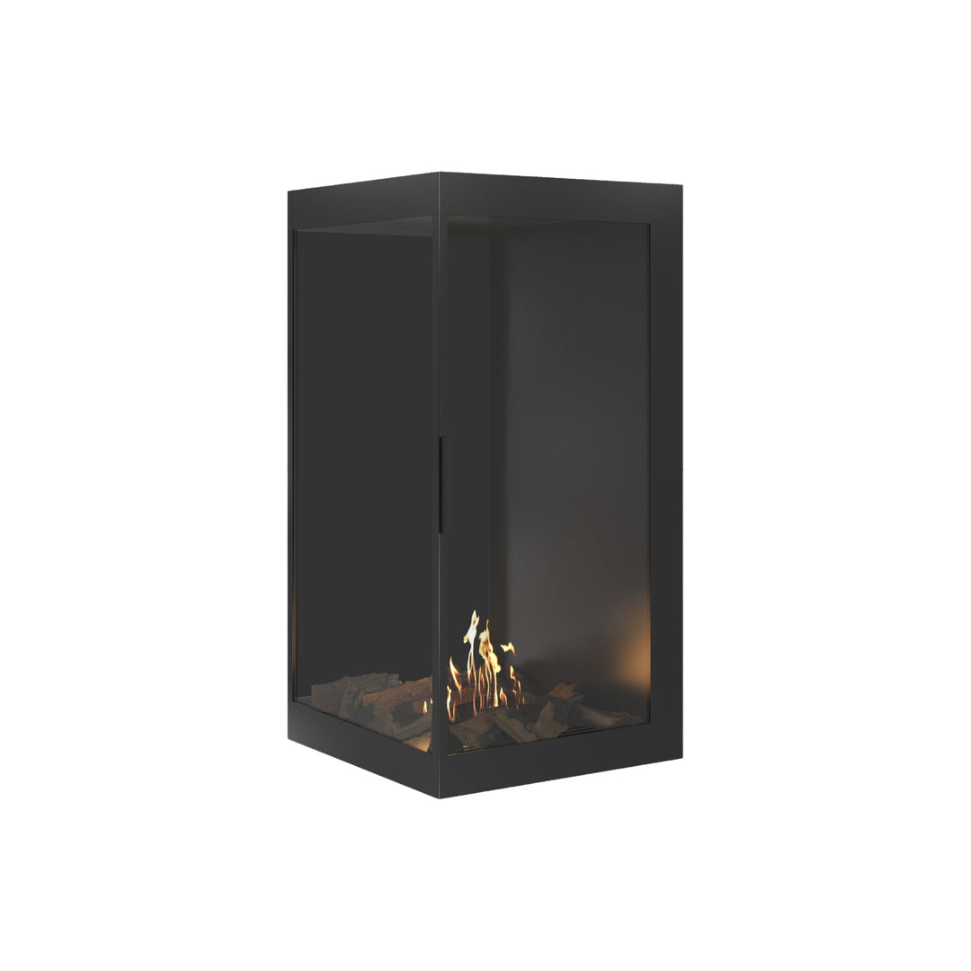 Bioethanol Eckkamin BASE Vertikal Vollglas Links 70x100 - Einbauansicht
