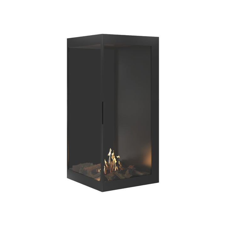 Bioethanol Eckkamin BASE Vertikal Vollglas Links 70x120 - Einbauansicht