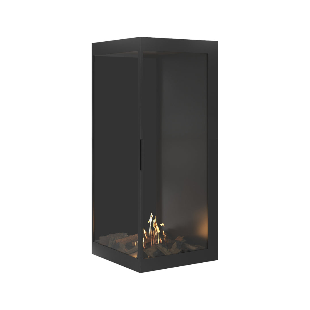 Bioethanol Eckkamin BASE Vertikal Vollglas Links 70x140 - Einbauansicht