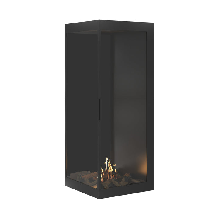 Bioethanol Eckkamin BASE Vertikal Vollglas Links 70x160 - Einbauansicht
