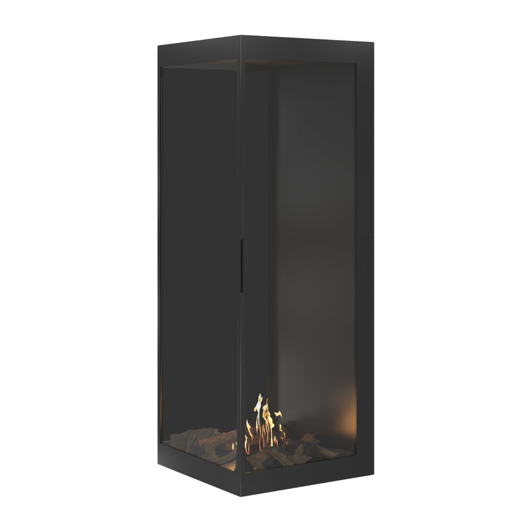 Bioethanol Eckkamin BASE Vertikal Vollglas Links 70x180 - Einbauansicht