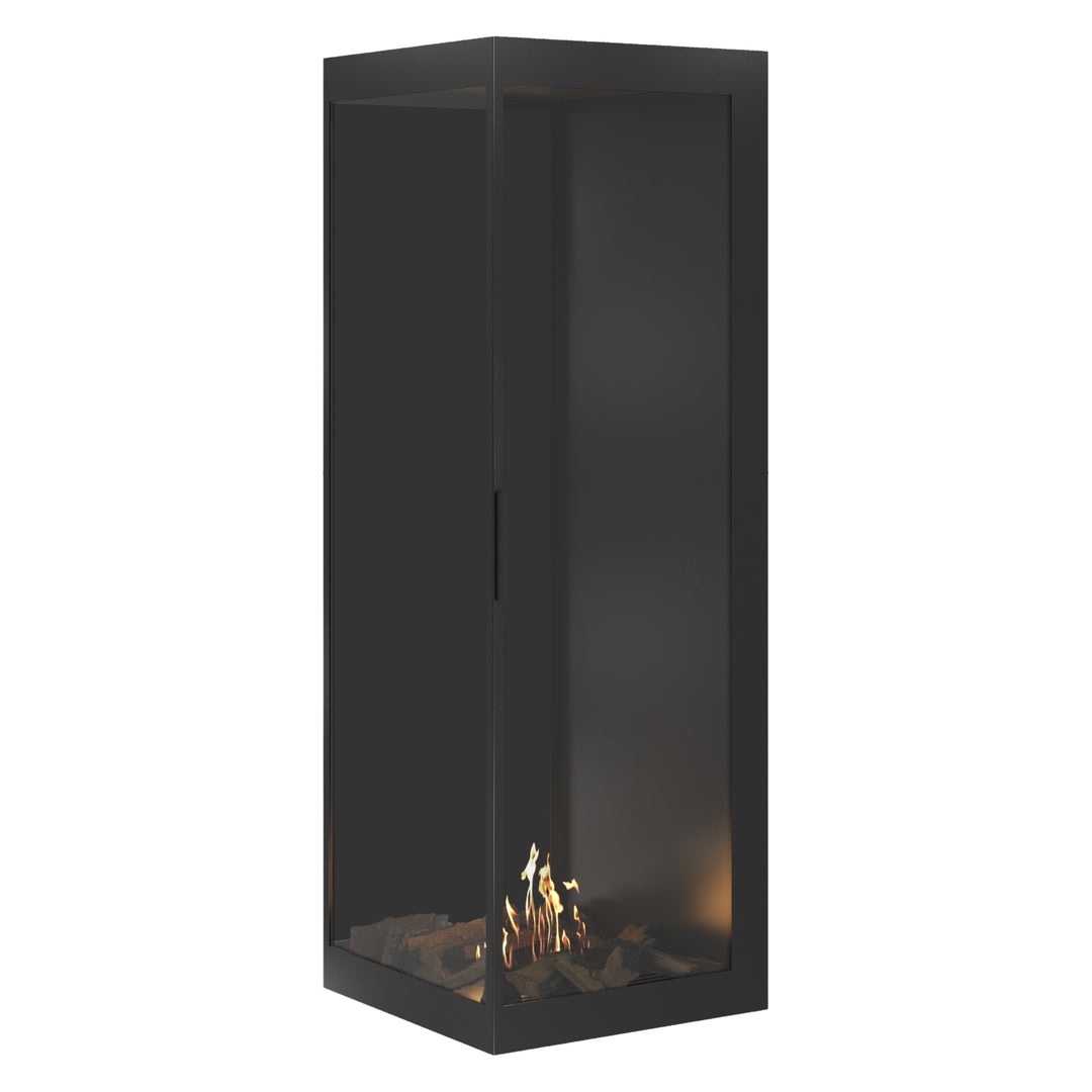 Bioethanol Eckkamin BASE Vertikal Vollglas Links 70x200 - Einbauansicht