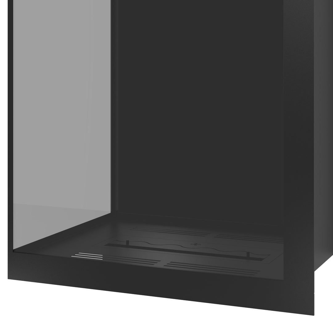 Bioethanol Eckkamin BASE Vertikal Vollglas Links 80x140 - Einbauansicht
