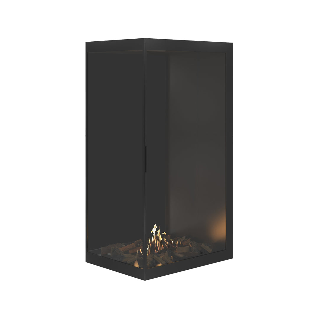 Bioethanol Eckkamin BASE Vertikal Vollglas Links 80x140 - Vollverglasung