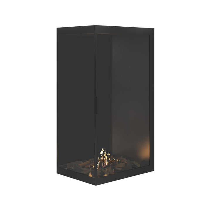 Bioethanol Eckkamin BASE Vertikal Vollglas Links 80x140 - Vollverglasung