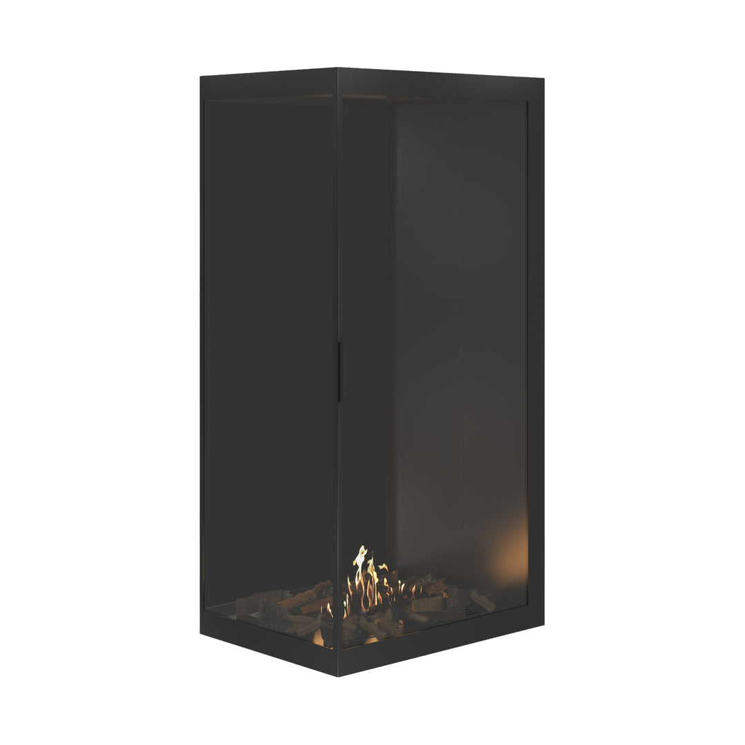 Bioethanol Eckkamin BASE Vertikal Vollglas Links 80x160 - Vollverglasung
