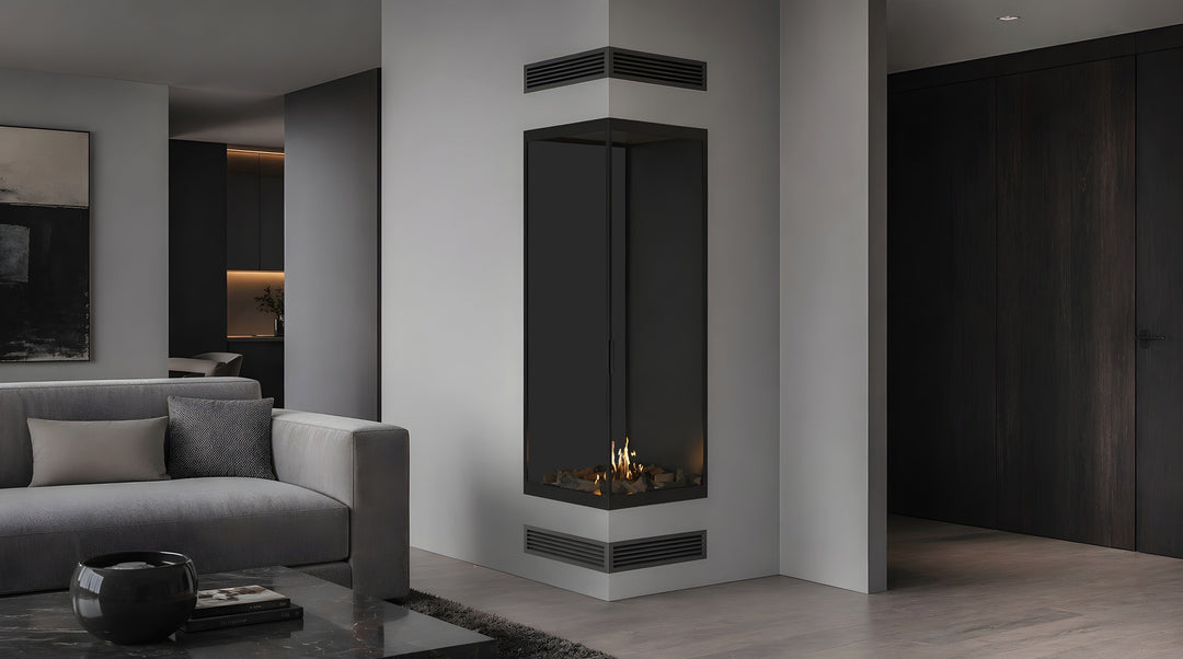 Bioethanol Eckkamin BASE Vertikal Vollglas Rechts 60x200 - Seitenansicht