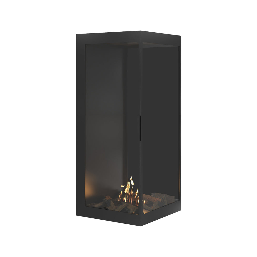 Bioethanol Eckkamin BASE Vertikal Vollglas Rechts 70x140 - Einbauansicht