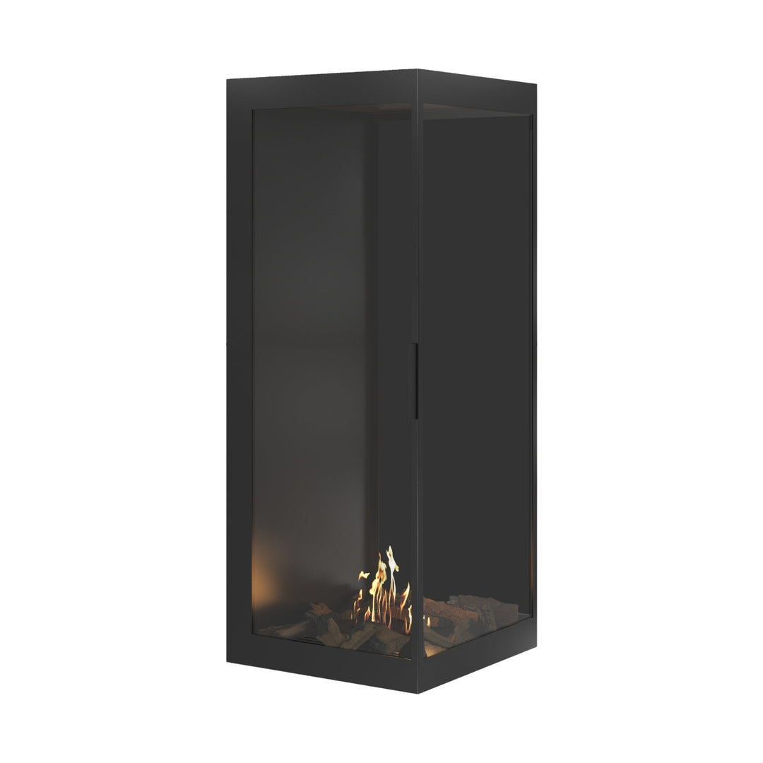 Bioethanol Eckkamin BASE Vertikal Vollglas Rechts 70x160 - Einbauansicht